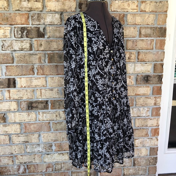 Loft Vine Drop Waist Split Neckline Button Front Black Gray Lined Shirtdress M - Picture 13 of 16